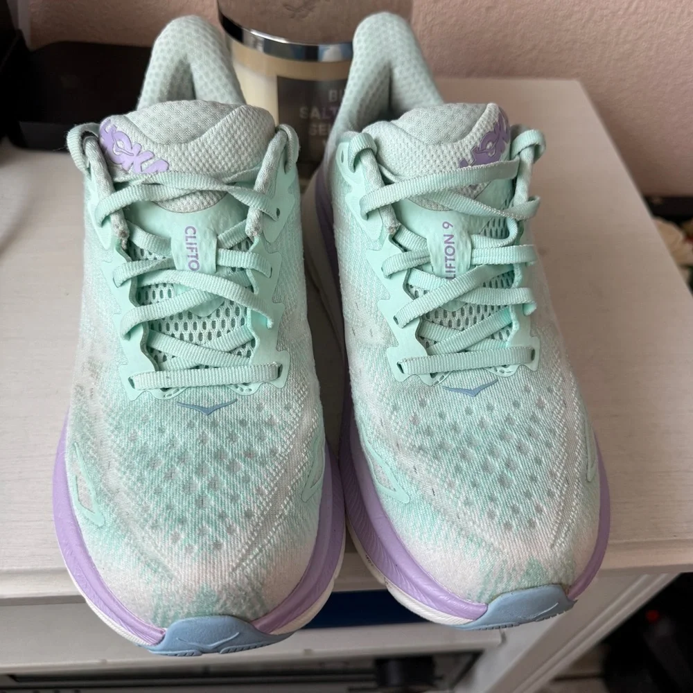 Hoka Clifton 9 Running Shoes Women's Size 6.5B Sunlit Ocean/Lilac Mist Mesh - Picture 4 of 8